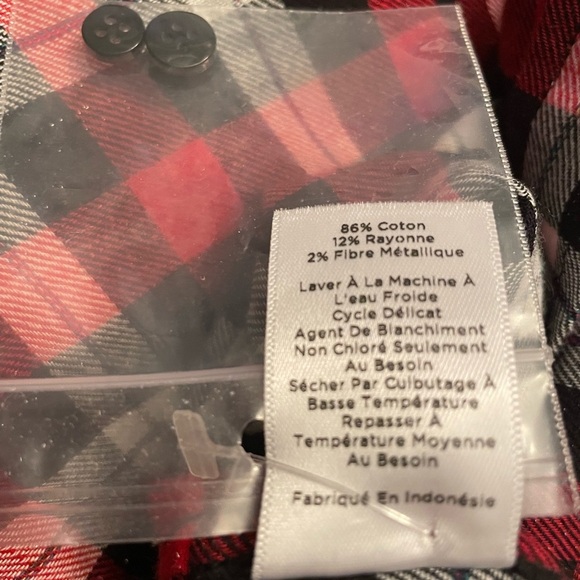 NWOT Talbots Tartan Plaid Cotton sparkle thread P Small, holiday, red, black - Picture 4 of 8